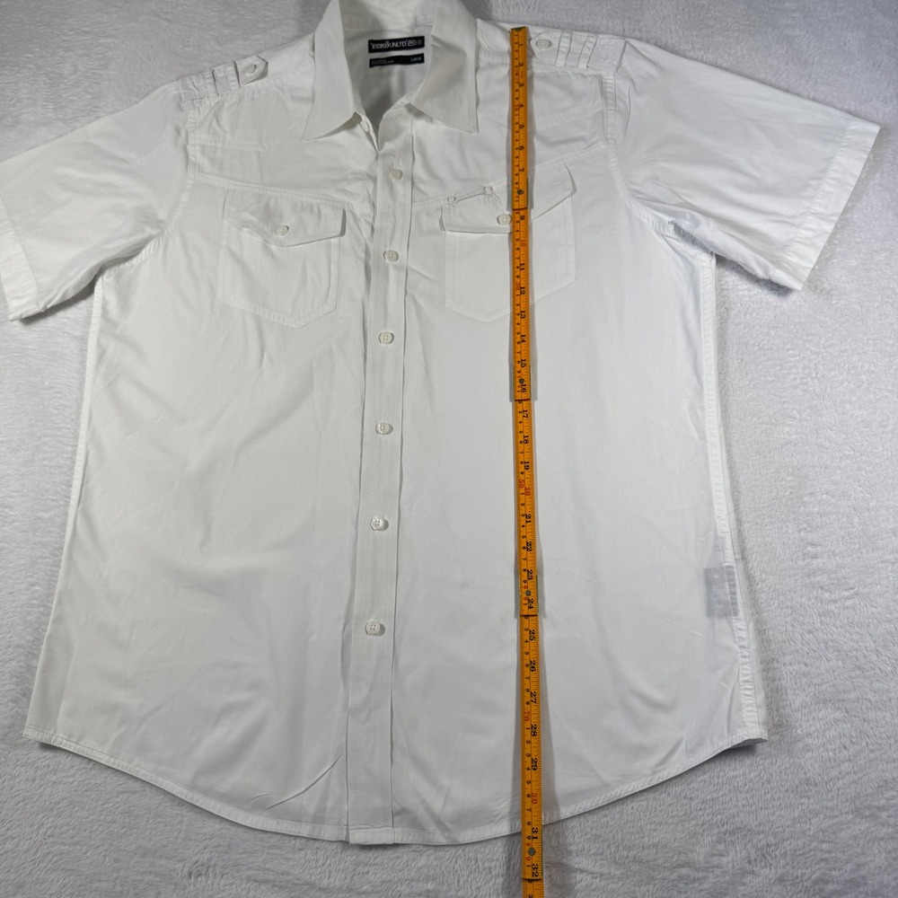 Ecko Unltd Button Up Shirt‎ Mens Large White Epaulettes Utility E72 Streetwear - Picture 6 of 13